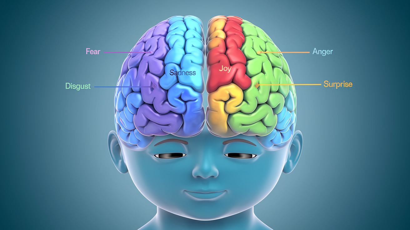 Brain scan images showing reduced amygdala activity and increased prefrontal cortex regulation when naming emotions, with before and after comparisons