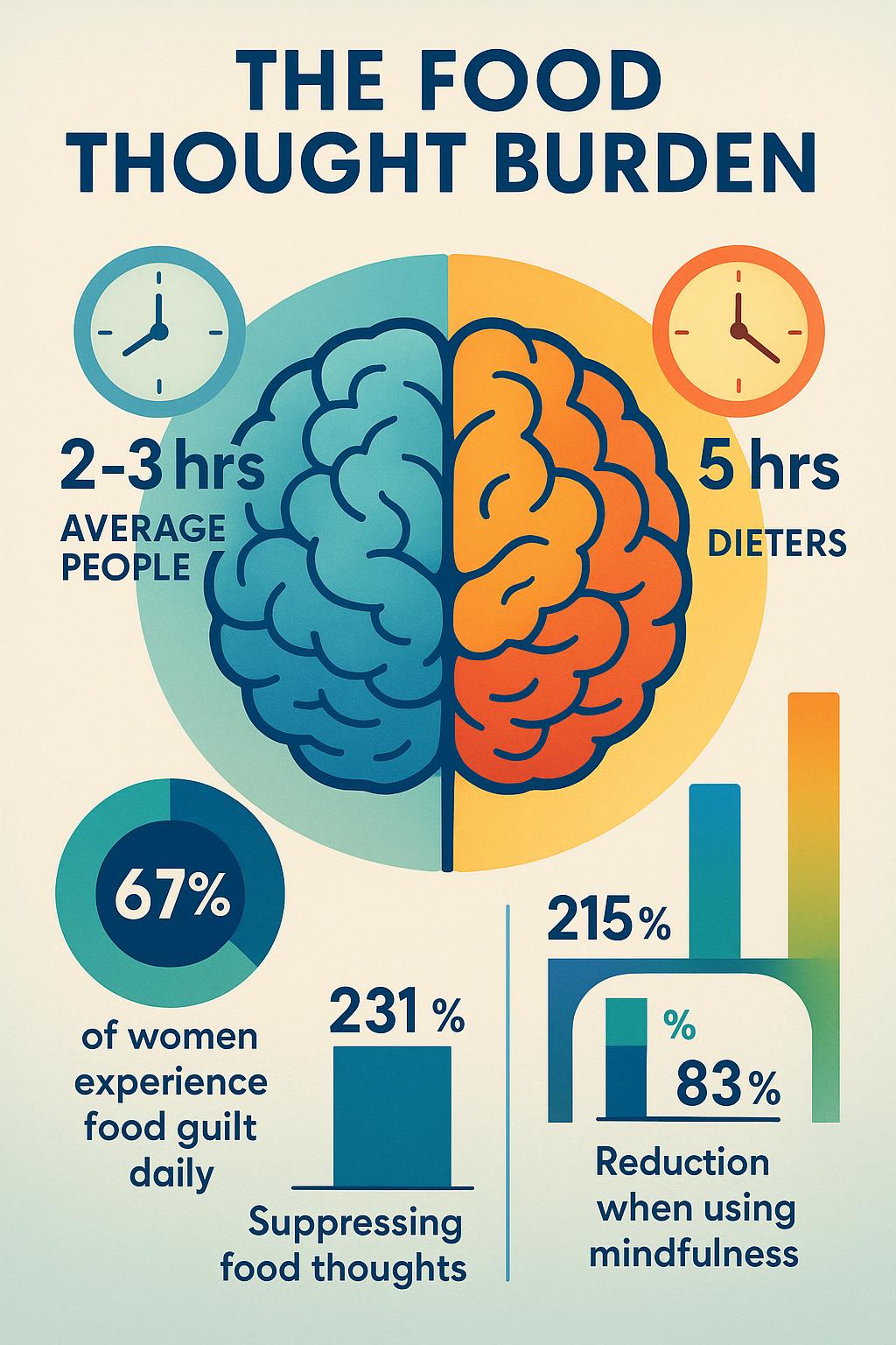 Woman looking stressed while choosing between healthy and unhealthy food options, illustrating the mental battle of food obsession